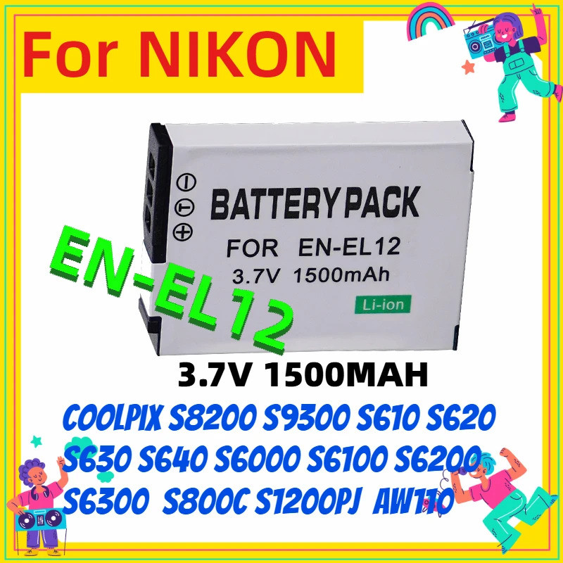 3.7V 1500MAH EN-EL12 แบตเตอรี่สําหรับ NIKON CoolPix S8200 S9300 S6000 S6100 S6200 S610 S620 S630 S64