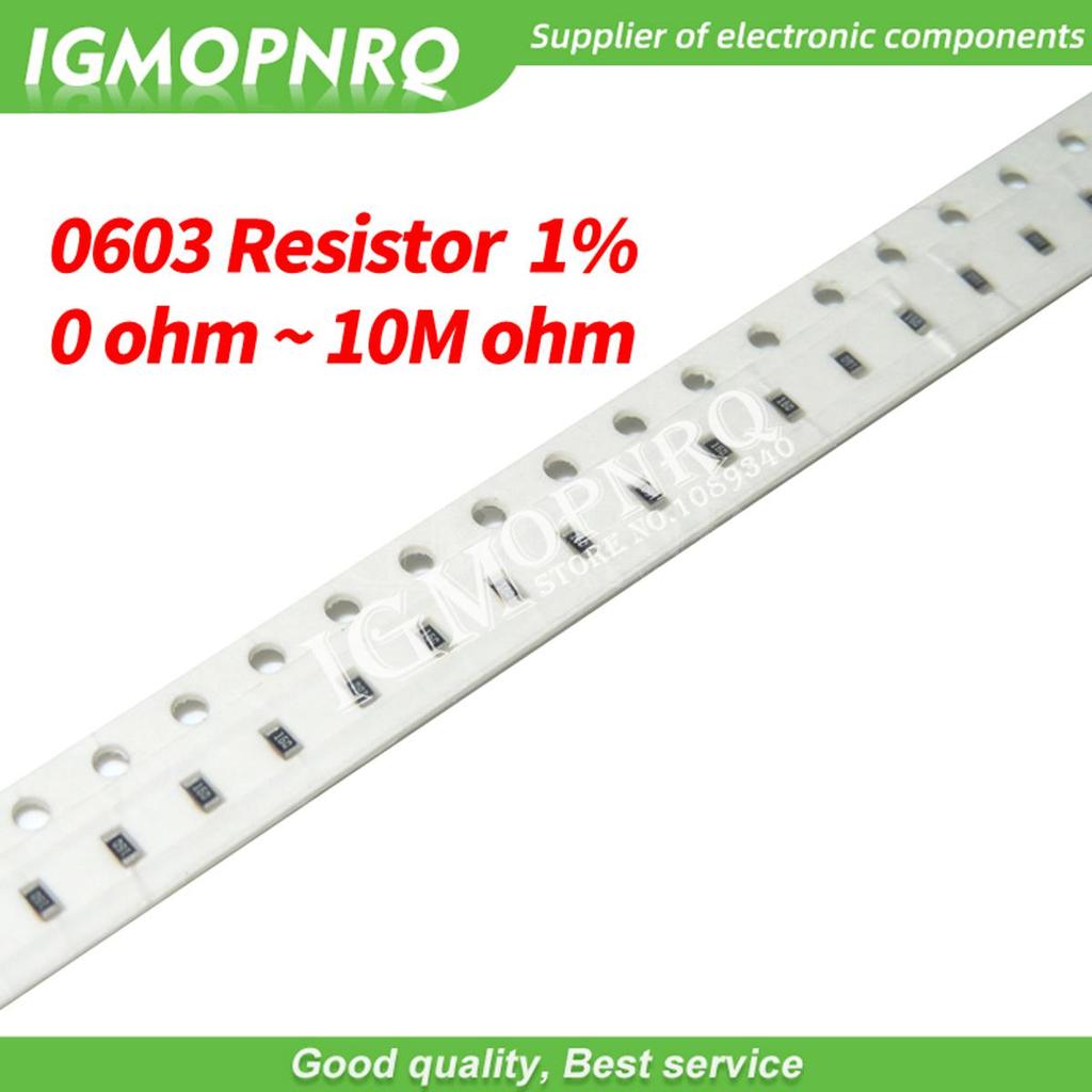 300pcs 1% 0603 ตัวต้านทาน SMD 0R ~ 10M 1/10W 0 0.1 1 10 100 150 220 330 โอห์ม 1K 2.2K 10K 100K 0R 0.