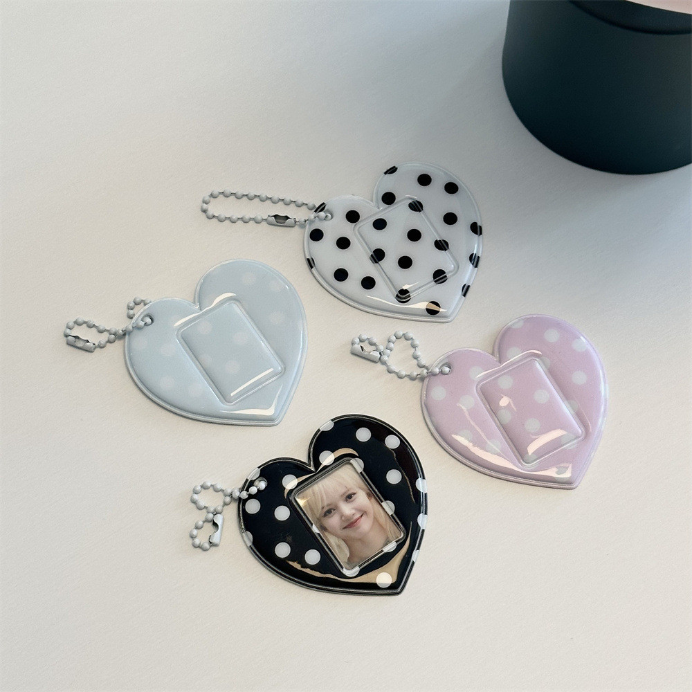 Retro Polka Dot Love Heart ขนาดเล็ก 3 ซม. ID Photo จี้ Aidou สติกเกอร์หัวใหญ่เก็บผู้ถือบัตรพวงกุญแจคู่