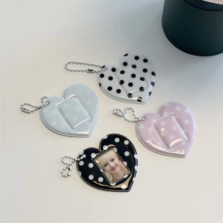 Retro Polka Dot Love Heart ขนาดเล็ก 3 ซม. ID Photo จี้ Aidou สติกเกอร์หัวใหญ่เก็บผู้ถือบัตรพวงกุญแจคู่