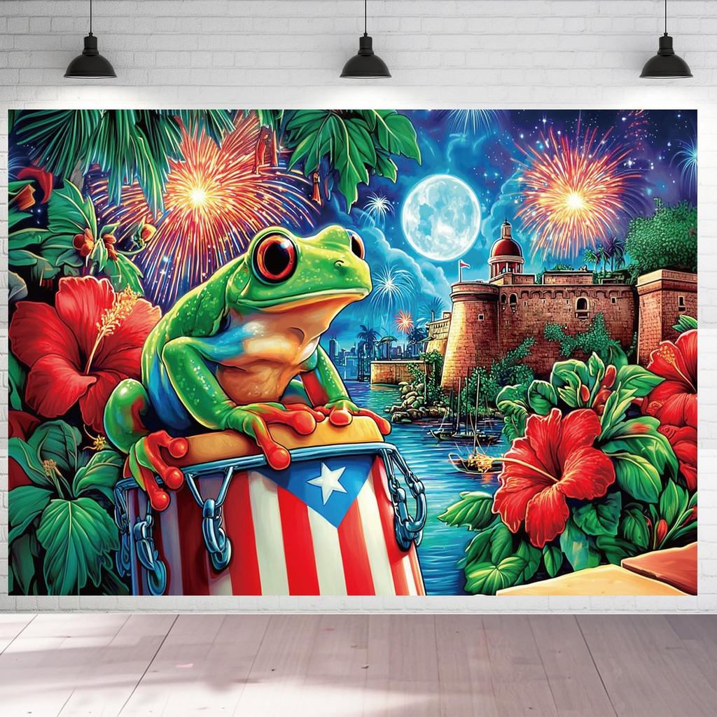 Puerto Rico ธงฉากหลังตกแต่ง, 70x45 นิ้ว Pavas De Puerto Rico ฉากหลังแบนเนอร์ตกแต่ง, Coqui กบ Puerto 