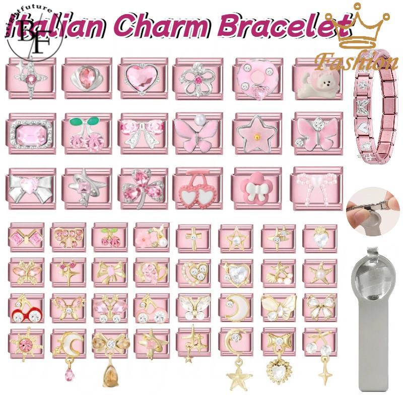 ฐานสีชมพูองค์ประกอบเพชรสร้อยข้อมือเสน่ห์อิตาลีพอดี9มิลลิเมตรสร้อยข้อมือสแตนเลสเครื่องประดับทําอุปกรณ์ทําเองย้อนยุคบุคลิกภาพโมดูลสร้อยข้อ