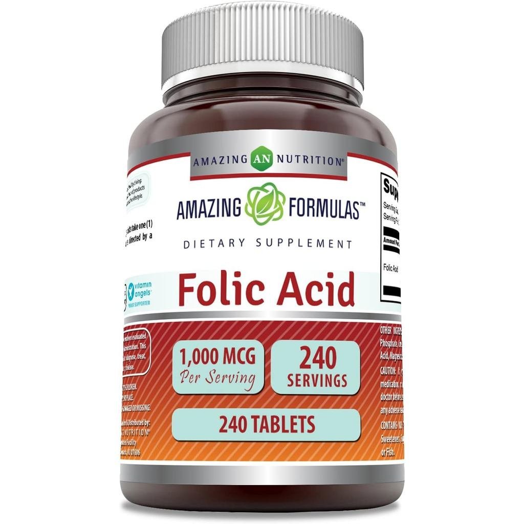 Amazing Formulas Folic Acid 1000 Mcg (1 Mg) | อาหารเสริม 240 เม็ด | วิตามินบี9 | ไม่ใช่จีเอ็มโอ | กล