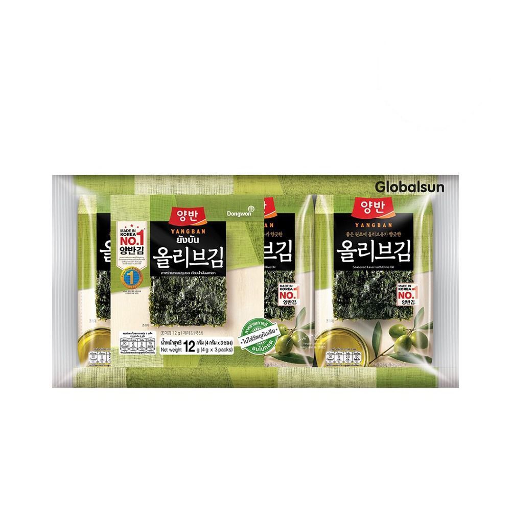 [สินค้าส่งด่วน] ยังบันสาหร่ายปรุงรสน้ำมันมะกอก 12กรัม YANGBAN SEAWEED SEASONED OLIVE OIL 12G