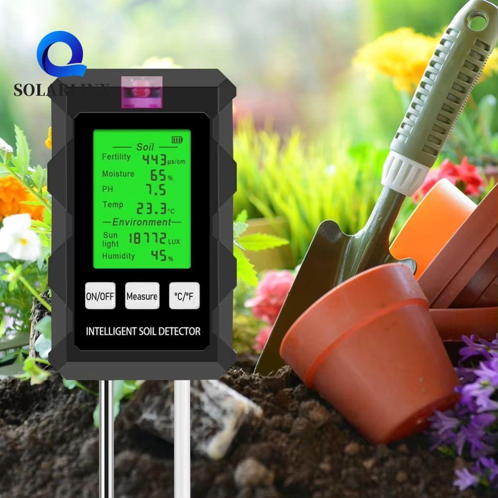 SOLARLINX เครื่องวัดดิน 6 in 1, 6 in 1 จอแสดงผล LCD เครื่องทดสอบ PH, การตรวจจับความชื้นที่แม่นยํา กา