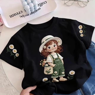 🐻Yout-children เสื้อเด็กแฟชั่น คอกลม Oversize ผ้าคอตตอน 'Flower girl' สบายนุ่ม ระบายอากาศดี