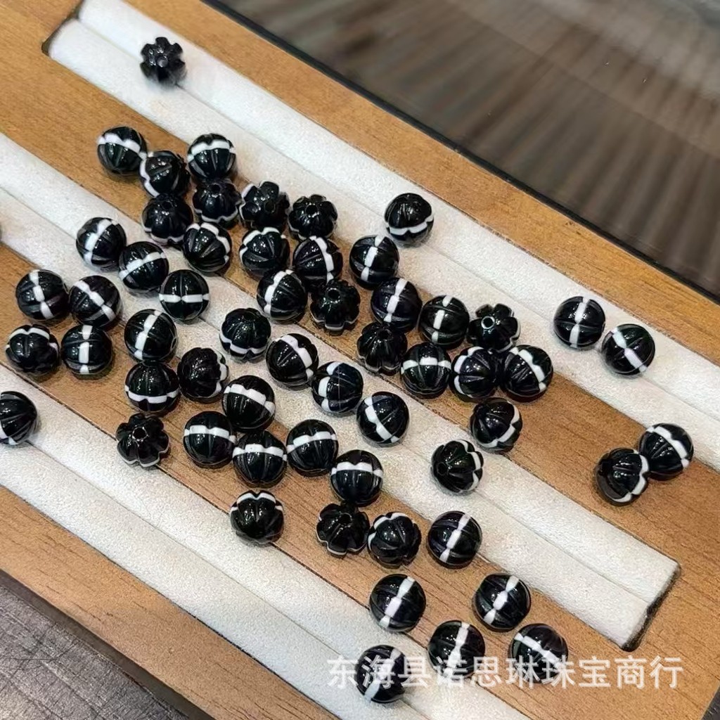 Black Onyx First Line Dzi Beads | อุปกรณ์เสริมทำเครื่องประดับ DIY และวัสดุสร้อยข้อมือ