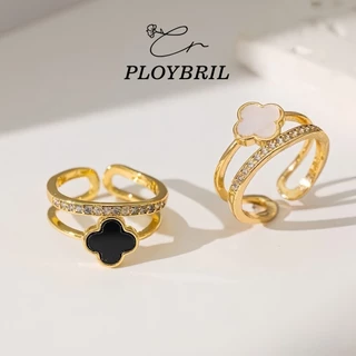 PLOYBRIL🍀ร้านไทย 🍀ปรับขนาดได้ แหวน ดอกไม้ คริสตัล สีทอง สีขาว สำหรับผู้หญิง สไตล์สาวเกาหลี เครื่องประดับ J038