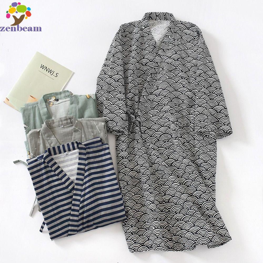 ZENBEAM เสื้อคลุมอาบน้ํากิโมโนแขนยาวแบบญี่ปุ่น สำหรับการแช่น้ำและเป็นชุดนอน