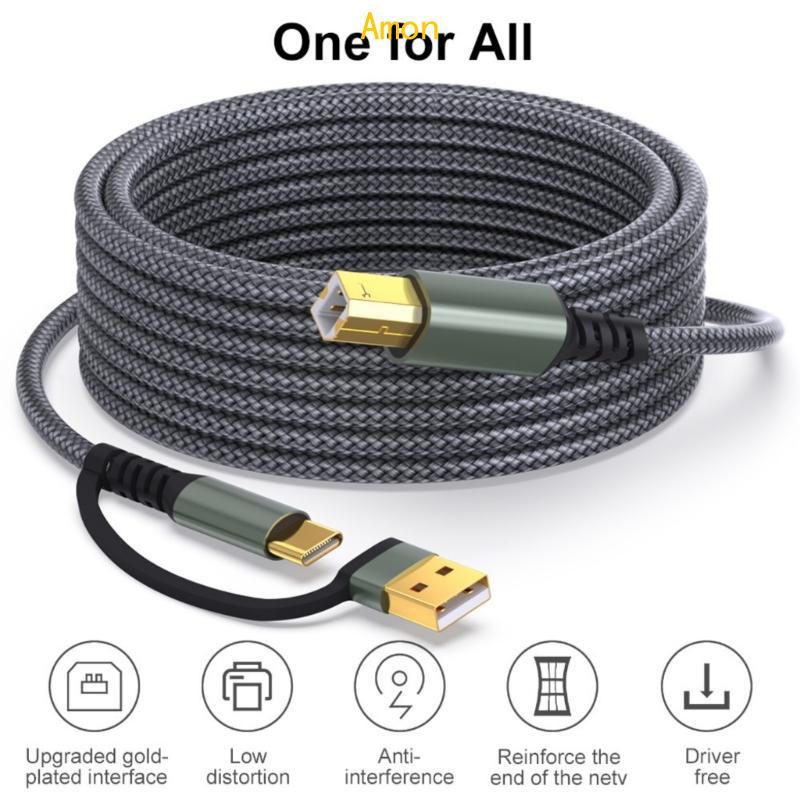 Amon 1m 2m 3 0m 5m สายเครื่องพิมพ์ USB Type C ถึง USB B Data Cord Connecting Printers