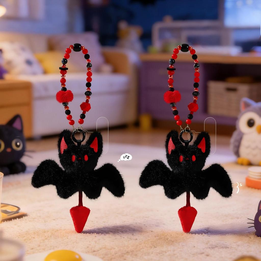 กระเป๋า Charm Plush Night Cat Bat จี้พร้อมโซ่ลูกปัด