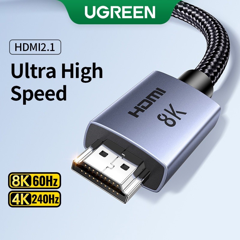 UGREEN สาย HDMI 2.1 อลูมิเนียมอัลลอยด์เปลือกลวดถักดีบุกทองแดง Core ขั้วต่อชุบนิกเกิล Heavy Duty Shielded สาย HDMI