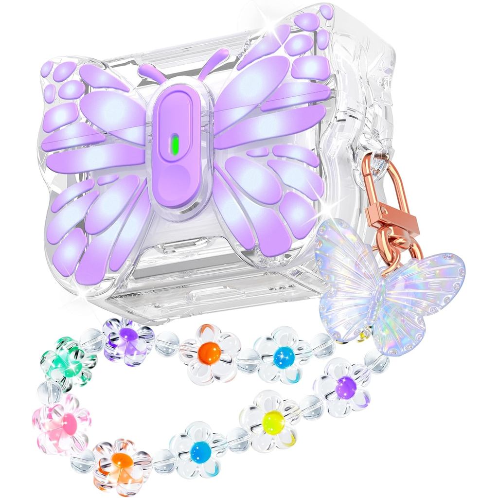 R-fun สําหรับ AirPods Pro 2 Case Butterfly Artistry - Auto Pop-Up Lid & Kickstand Function ทหาร-เกรด