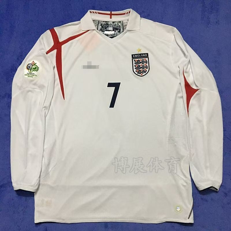2006 England Retro Football Jersey - Home World Cup Kit (ยาว/แขนสั้น) - #7 Beckham & Owen - แบบจําลอ