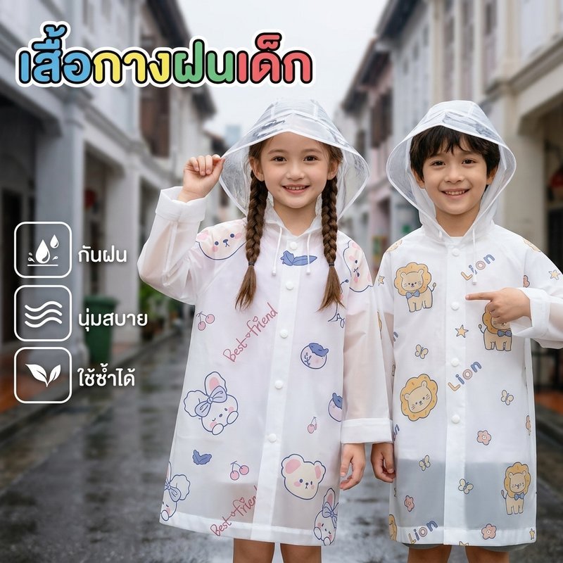 เสื้อกันฝนเด็กการ์ตูน TPE EVA กันซึมน้ำ ออกแบบสำหรับโรงเรียนและกิจกรรมกลางแจ้ง Poncho