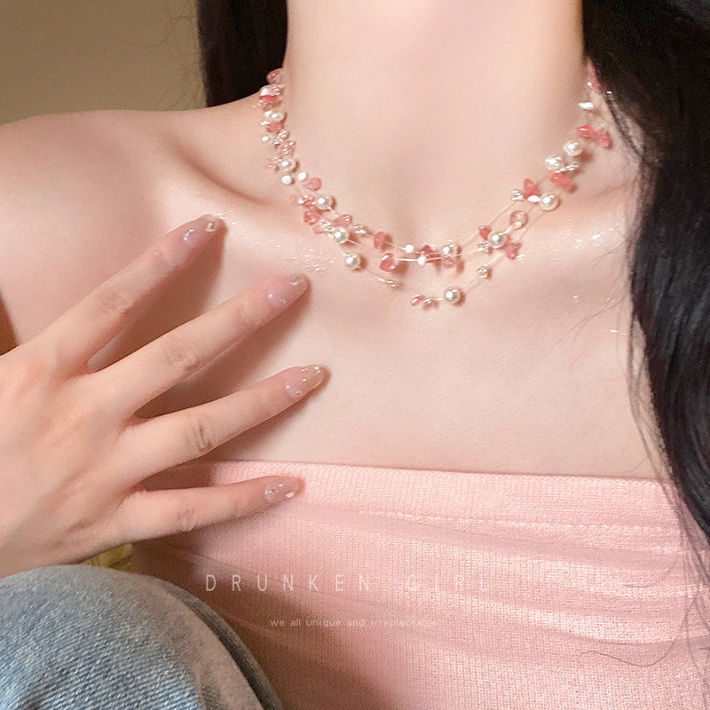 จี้สร้อยคอ สร้อย Niche Pink Female Dopamine Seaside Clavicle Chain Pearl