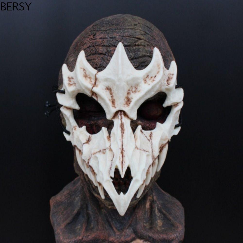 BESY ฮาโลวีนกระดูก Skull หน้ากาก Carnival Werewolf Half Face Mask Skeleton Mask Party Props Dragon God 1 PC หน้ากากปีศาจ