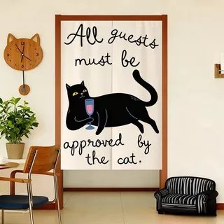 อารมณ์ขัน Cat Themed Noren Curtain, Vintage Black Cat ผ้าครึ่งผ้าม่านสําหรับ Cafe/Shop, Pet Lover Room Divider