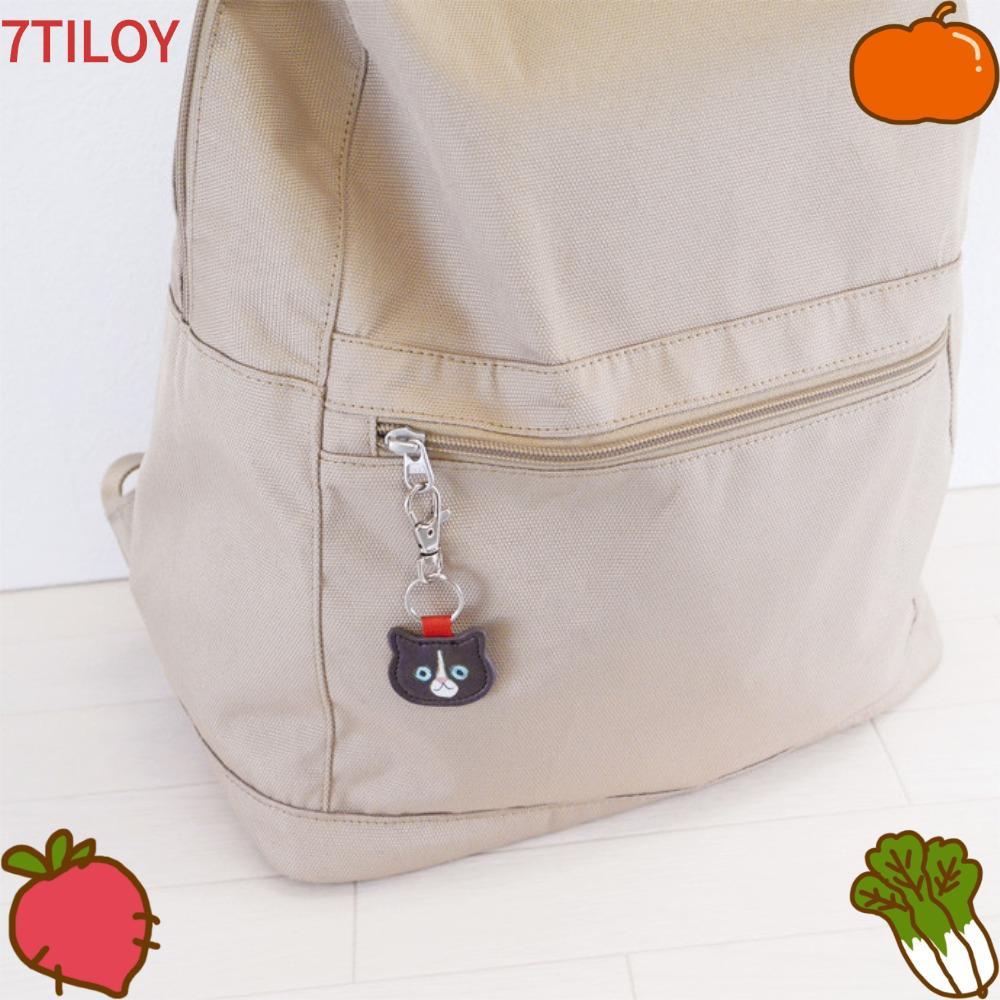 7TILOYSHOP พวงกุญแจแมวน่ารัก, พวงกุญแจแมวหนังน่ารักสร้างสรรค์, จี้ห้อยกระเป๋าการ์ตูนหนัง