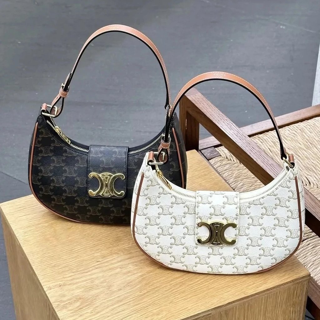 สไตล์ใหม่ CELINE CELINE AVA Classic Arc de Triomphe สายตายาวพิมพ์สายคล้องไหล่ปรับได้หนังวัวรักแร้ Or