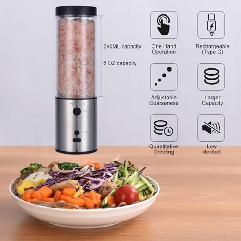 Larger Capacity Electric Salt and Pepper Grinder Set, Rechargeable Salt and Pepper Shakers Set, Kitc