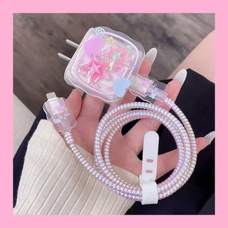 【จัดส่งจากประเทศไทย】ชุดดูแลสายชาร์จลายการ์ตูนสุดน่ารัก 5 ชิ้นสำหรับตัวป้องกันสายเคเบิลอะแดปเตอร์ชาร์จเร็ว iPhone 20W