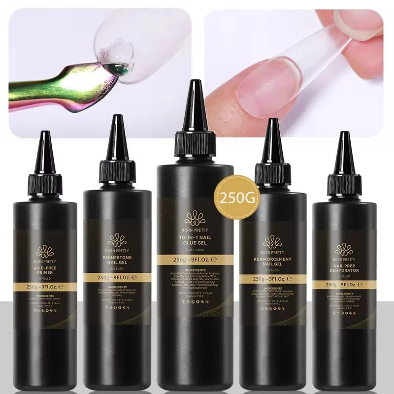 BORN PRETTY 250g Super Strong เล็บกาวสําหรับเล็บปลอมเคล็ดลับกดบนเล็บเติมแพคเกจฐานเจล Top Coat Matte 