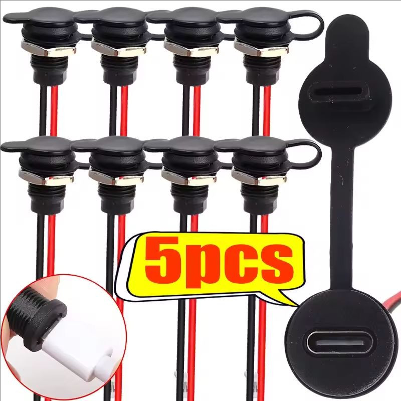 [AUTO&3C] 1/3/5PCS - Type-C Female Chassis Waterproof Wire Type-C USB Pigtail Cable Extension Power Cable USB-C Plug To 2 Pin Bare Wire Open/Good Price