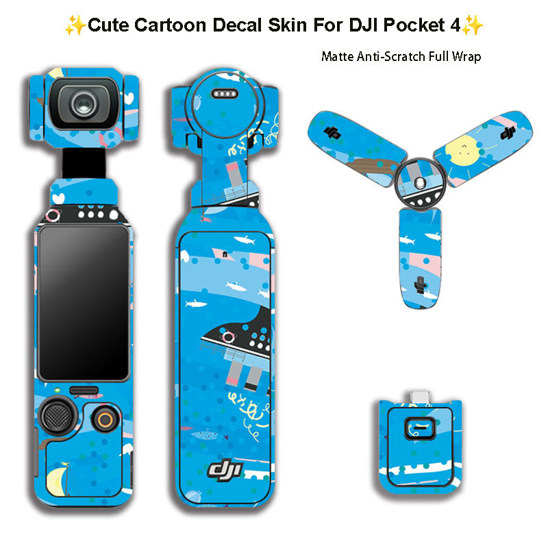 สติกเกอร์ผิวแมตต์ลายการ์ตูนน่ารัก สำหรับ DJI Pocket 4 แบบหุ้มเต็มรอบ กันรอยขีดข่วน ลอกออกไม่ทิ้งคราบผิวสัมผัสแมตต์นุ่ม