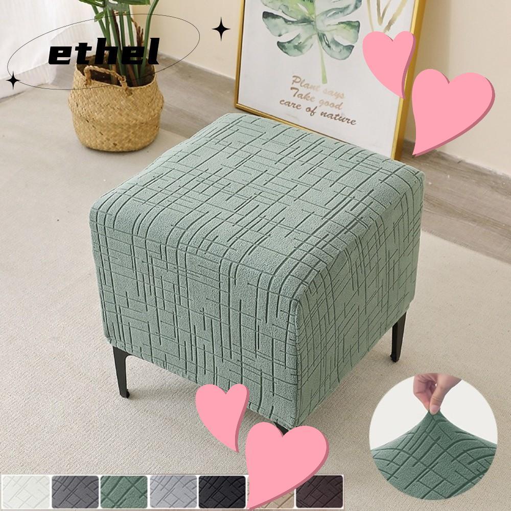 ETHEL Square Stool Cover, Soft T-Shape Jacquard Ottoman Cover, Elastic Solid Color Pouf Stool Cover 