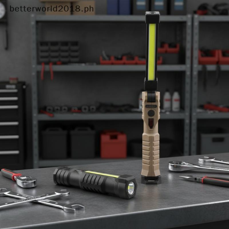 [bte] ไฟทํางานแบบพับได้แบบชาร์จไฟได้พร้อมพอร์ต USB ไฟฉาย LED แบบพกพาสําหรับรถยนต์รักษาฉุกเฉินกลางแจ้