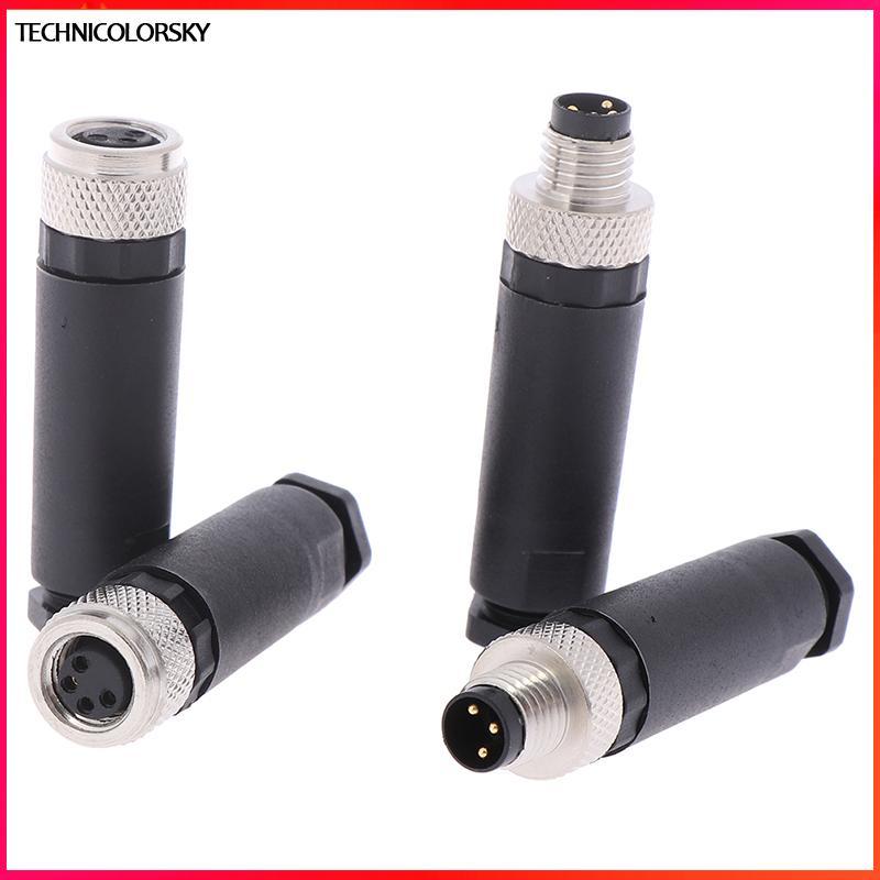 Technicolorsky 1 PC M8 Sensor Connector 3/4 Pin ปลั๊กมุมตรงชาย/หญิง TSY