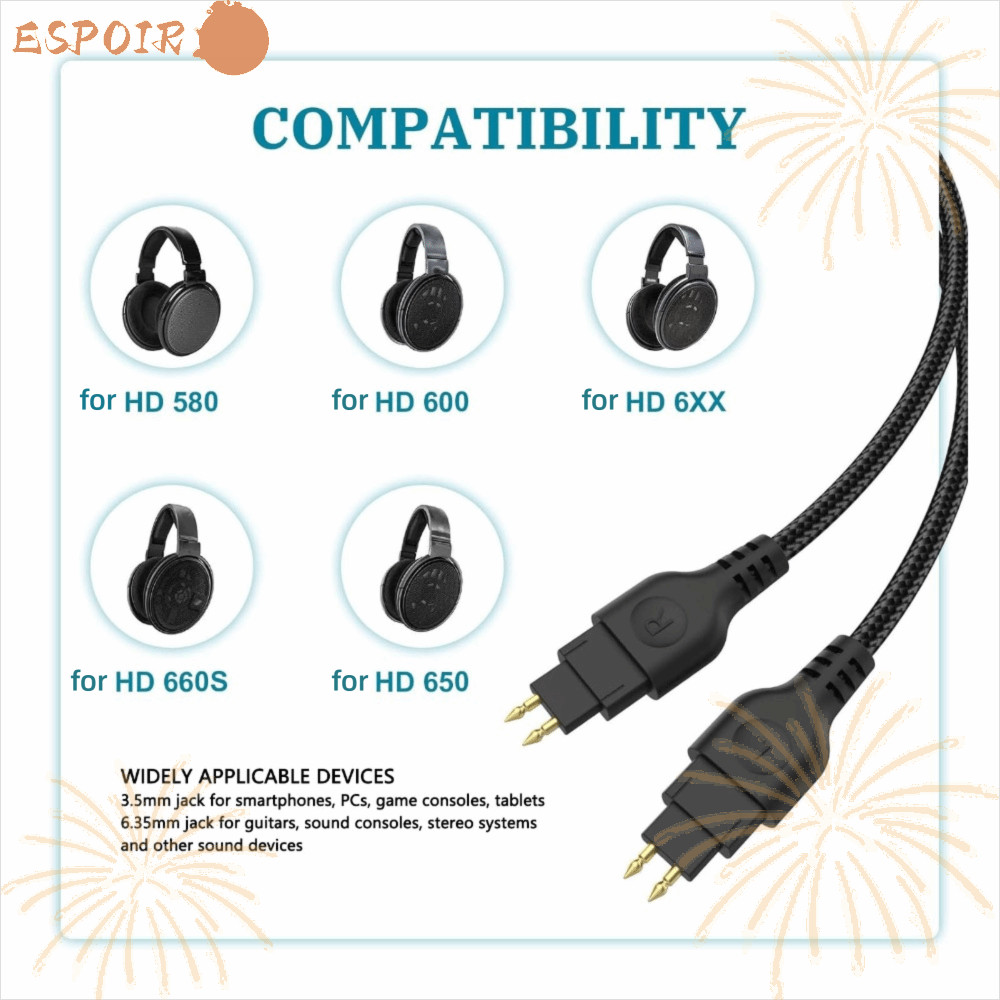 ESPOIR1 สายสัญญาณเสียงหูฟัง 3.5 มม., 6.6ft หูฟังแบบยืดหยุ่นเปลี่ยนสาย,พร้อมอะแดปเตอร์ปลั๊ก 6.35 มม.ส