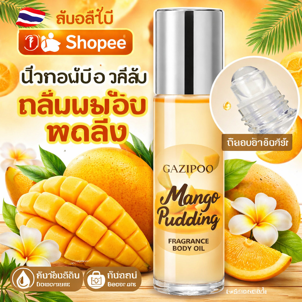 [GAZIPOO] น้ำหอมลูกกลิ้ง Mango Pudding 10ml กลิ่นหอมมะม่วงหวานฉ่ำ Floral Fruity ติดทนนาน พกพาสะดวก ไม่เหนียวผิว