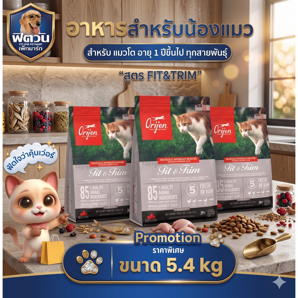 Orijen Fit&Trim อาหารแมวทุกสายพันธุ์แมว ขนาด 5.4 กก. {อาหารแมวเม็ด}