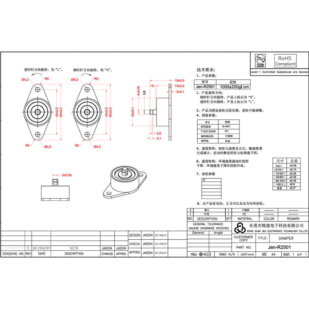 °Damper หมุนได้ One-Way หมุน Damper สองทางหมุน Damper LASW