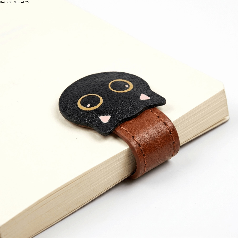 BACKSTAGEEET4FC3 Magnetic Page Clip, Creative PU Reading Page Divider, Cute Cat Head Magnetic Bookma