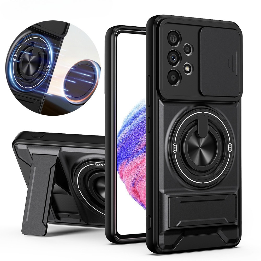 360 ที่วางแหวนเคสโทรศัพท์เหมาะสําหรับ Samsung Galaxy A52 A52S A72 5G สไลด์กล้องป้องกันขาตั้งขวาแม่เหล็กติดรถยนต์กันกระแทกฝาครอบป้องกัน