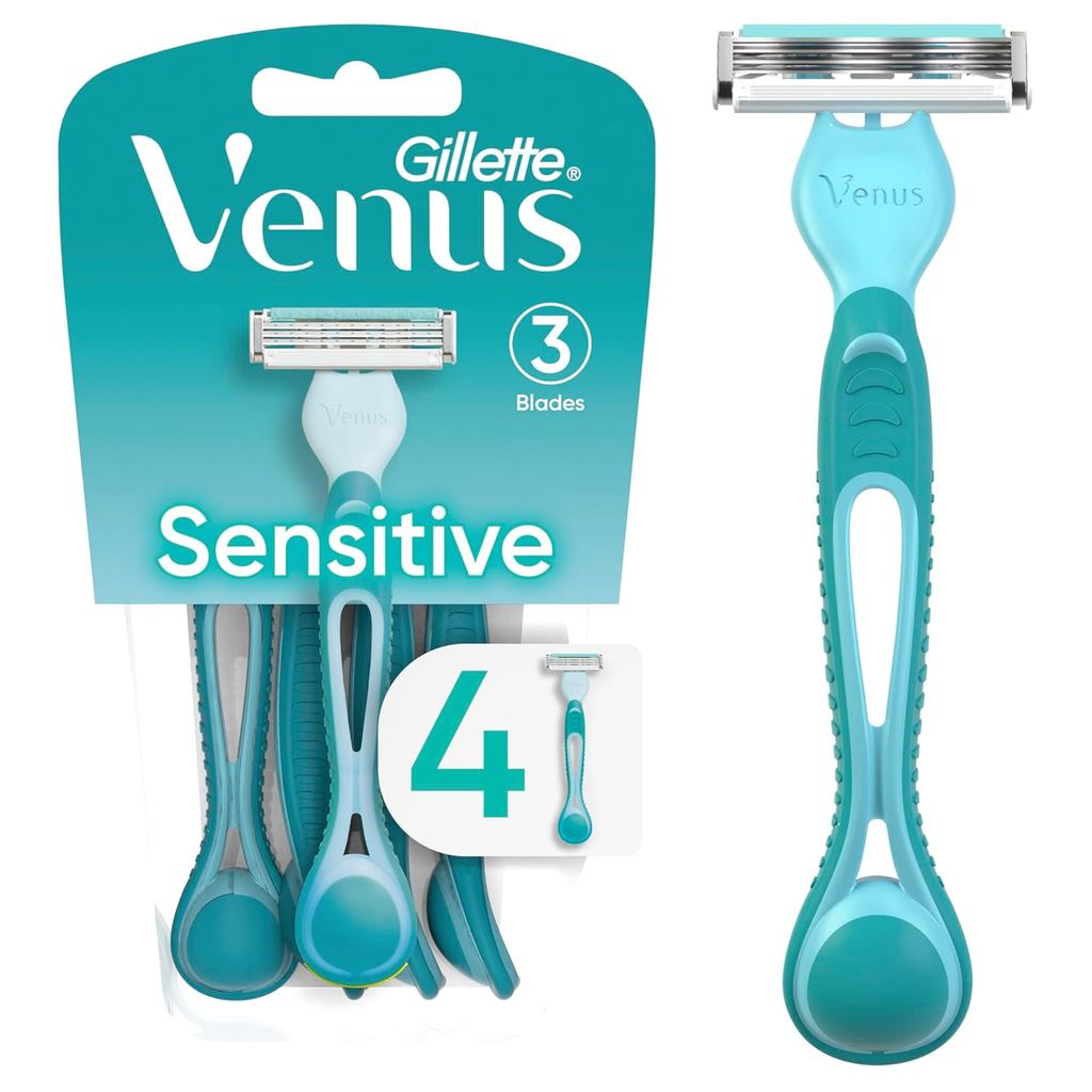 Gillette Venus Simply 3 Sensitive มีดโกนแบบใช้แล้วทิ้งสําหรับผู้หญิง แพ็ค 1 พร้อมมีดโกน 4 อัน