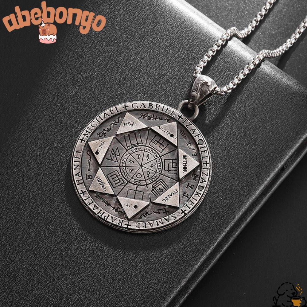 ABEBONGOTF Solomon Amulet สร้อยคอ,สแตนเลส Hip Hop เครื่องประดับ 7 Archangels Seal จี้, Cust Amulet ข