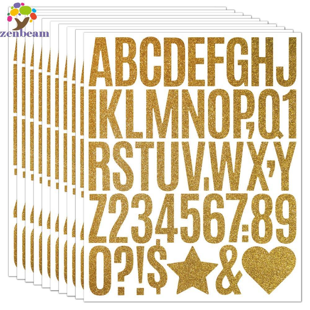 ZENBEAM 5 แผ่น Glitter Letter สติกเกอร์, 2/1.5 นิ้วตัวอักษร Big Letter สติกเกอร์,หัวใจตัวอักษรภาษาอั