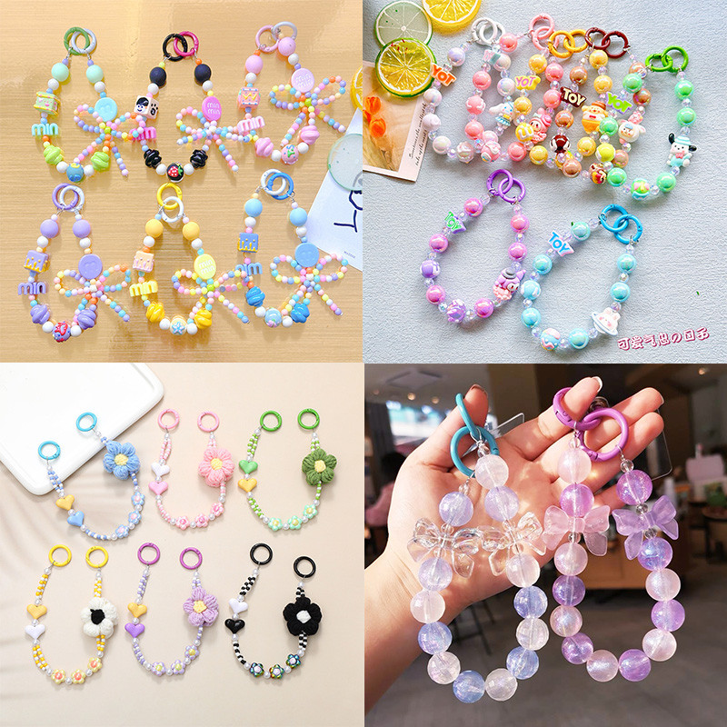 พวงกุญแจ Keychain พวงกุญแจลูกปัดสีพลาสเทล ป้องกันการสูญหาย โทรศัพท์ สายคล้องข้อมือ
