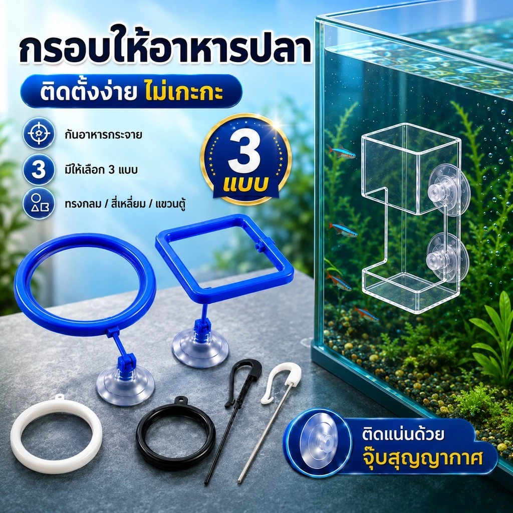 พร้อมส่ง COD อุปกรณ์ตู้ปลา กรวยให้อาหารปลา อะคริลิคใส แบบลอยน้ำ ที่กั้นอาหารปลา ทรงสี่เหลี่ยม ทรงกลม