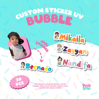 PEEKaBOO Sticker UV DTF Custom Nama Dan Foto Bubble Series Lucu Tahan Air High Quality Gelas Praktis