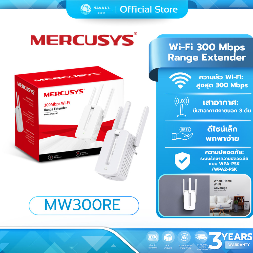 🛵มีส่งด่วน💨 MERCUSYS MW300RE / ME30 ตัวขยายสัญญาณ WIFI AMPLIFIER WIFI RANGE EXTENDER REPEATER ประกัน 3ปี