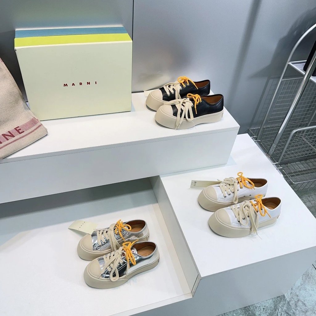 Marni Pablo Series รองเท้าผ้าใบหัวใหญ่พื้นหนาสี-Blocking Double Laces เพิ่มรองเท้ากีฬาลําลอง