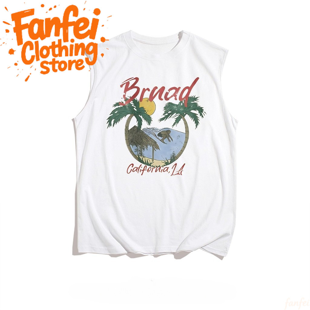 COD จัดส่งตลอด 24 ชั่วโมง Fanfei เสื้อกล้ามแขนกุดทรงโอเวอร์ไซซ์ ผ้าฝ้ายแท้ 100% พิมพ์ลายสไตล์สปอร์ต ใส่สบาย