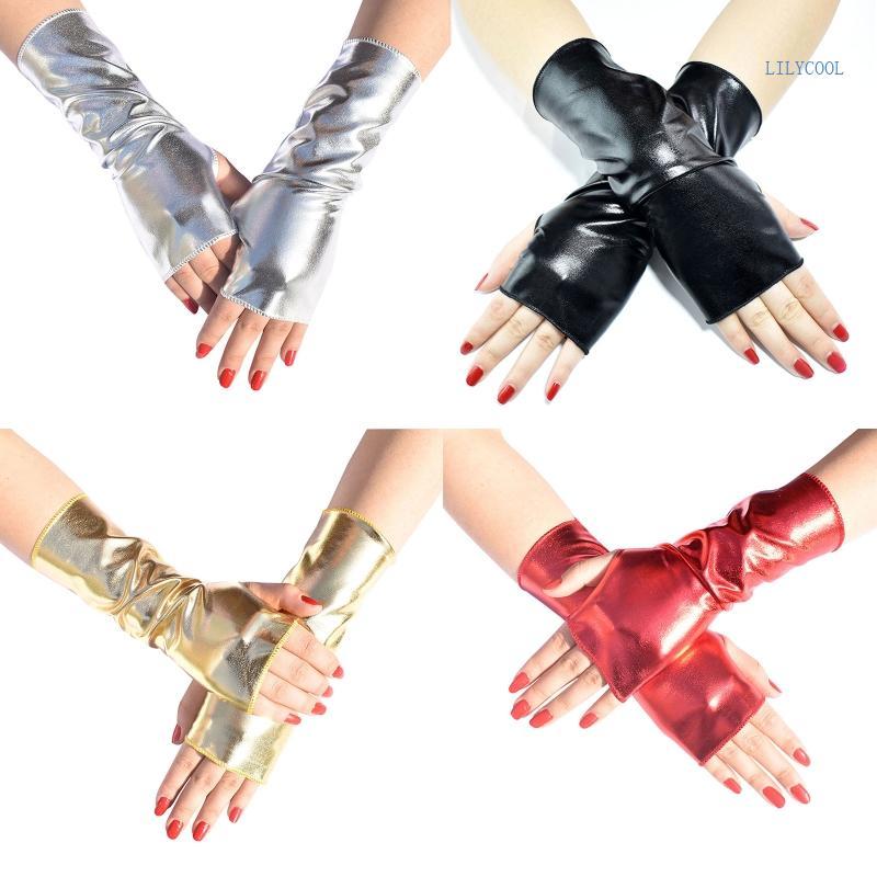 CH Punk Gloss Leather Short Gloves Halloween Dress Up Gloves Fingerless Gloves