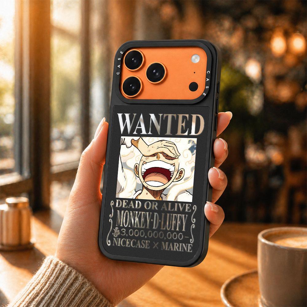 เคสแข็งแฟชั่นระดับพรีเมียม One Piece Wanted Luffy พร้อมกล่องกระจกแต่งหน้าและเคสกันกระแทกแม่เหล็ก ใช้ได้กับ iPhone 17 Pro Max, 16, 15,14 Pro, 13, 12, 11 และ Air