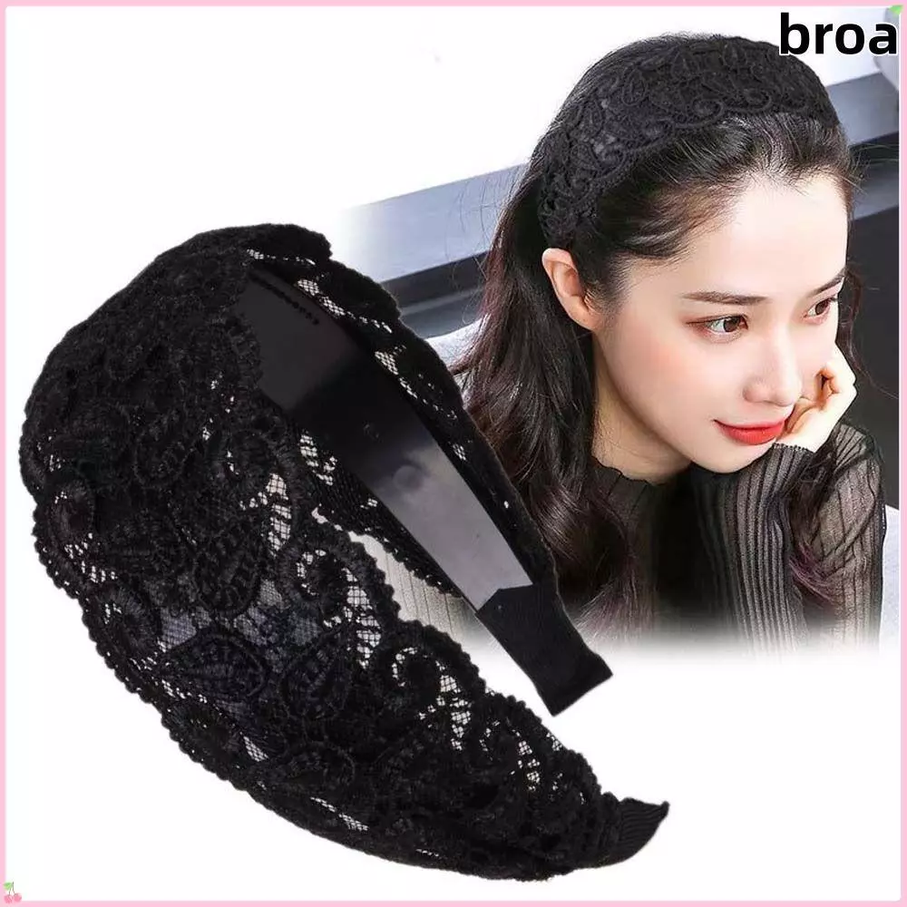 BROA ผู้หญิงผม Hoop อินเทรนด์ Elegant ดอกไม้กว้างด้านข้าง Hollow Non Slip Lace Hairbands